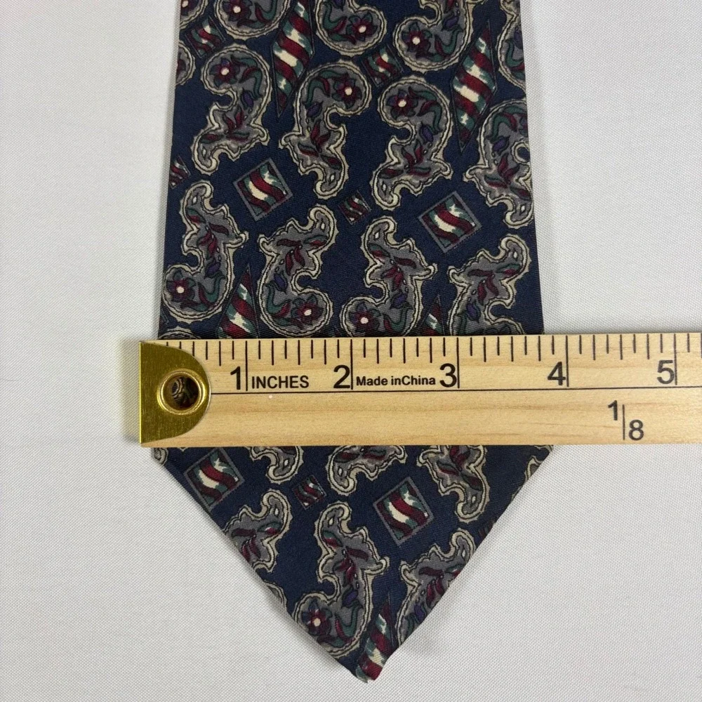 Sheaf & Caber Mens Silk Necktie Navy Blue Paisley Geometric Formal Business Tie‎